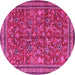 Round Machine Washable Persian Pink Traditional Rug, wshtr2600pnk