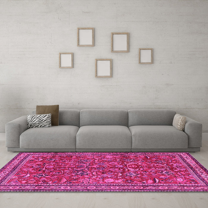 Machine Washable Persian Pink Traditional Rug in a Living Room, wshtr2600pnk