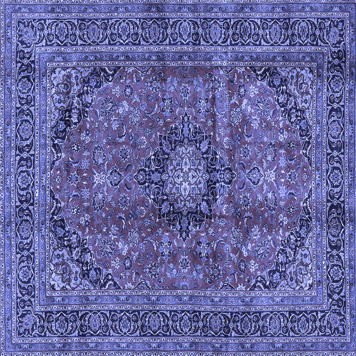 Square Machine Washable Medallion Blue Traditional Rug, wshtr2601blu