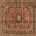 Square Machine Washable Medallion Brown Traditional Rug, wshtr2601brn