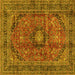 Square Machine Washable Medallion Yellow Traditional Rug, wshtr2601yw