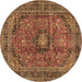 Round Machine Washable Medallion Brown Traditional Rug, wshtr2601brn