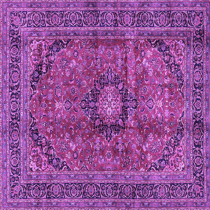 Square Machine Washable Medallion Purple Traditional Area Rugs, wshtr2601pur