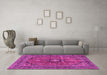 Machine Washable Medallion Pink Traditional Rug in a Living Room, wshtr2601pnk