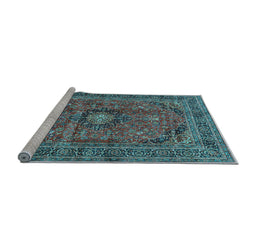 Sideview of Machine Washable Medallion Light Blue Traditional Rug, wshtr2601lblu
