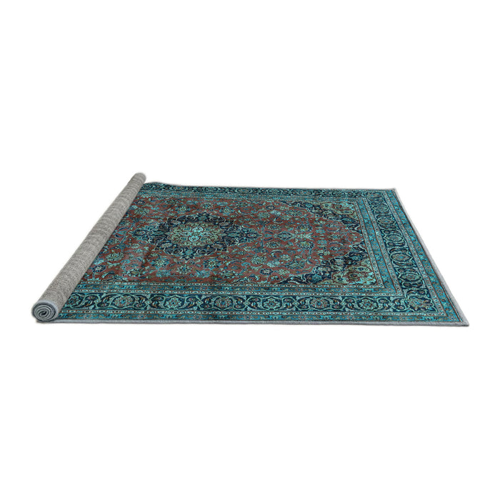 Sideview of Machine Washable Medallion Light Blue Traditional Rug, wshtr2601lblu