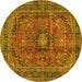 Round Machine Washable Medallion Yellow Traditional Rug, wshtr2601yw