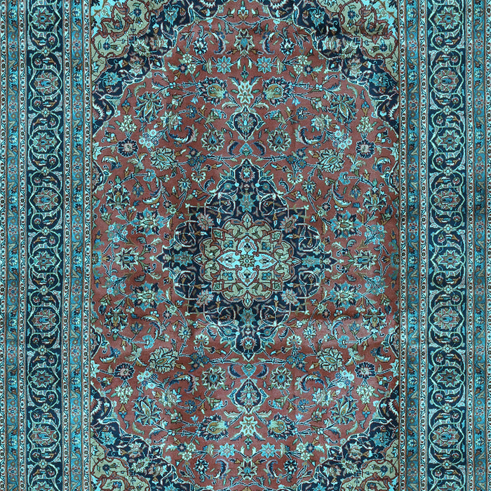 Machine Washable Medallion Light Blue Traditional Rug, wshtr2601lblu