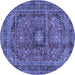 Round Machine Washable Medallion Blue Traditional Rug, wshtr2601blu