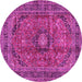 Round Machine Washable Medallion Pink Traditional Rug, wshtr2601pnk