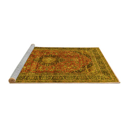 Sideview of Machine Washable Medallion Yellow Traditional Rug, wshtr2601yw