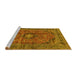 Sideview of Machine Washable Medallion Yellow Traditional Rug, wshtr2601yw