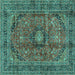 Square Medallion Turquoise Traditional Rug, tr2601turq