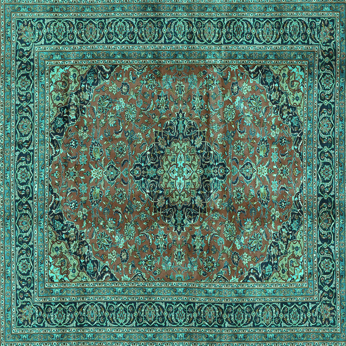 Square Machine Washable Medallion Turquoise Traditional Area Rugs, wshtr2601turq