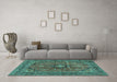 Machine Washable Medallion Turquoise Traditional Area Rugs in a Living Room,, wshtr2601turq