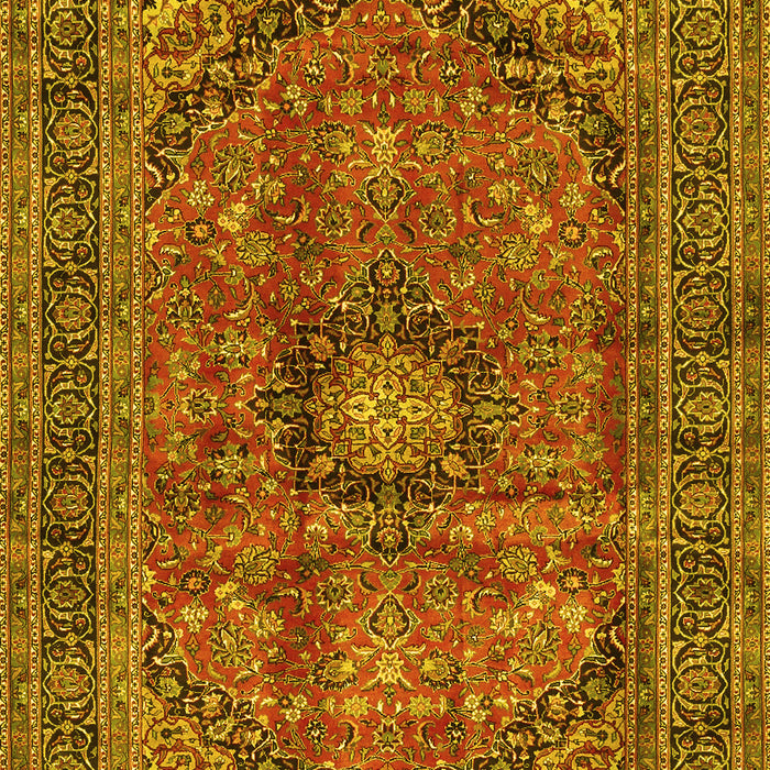Machine Washable Medallion Yellow Traditional Rug, wshtr2601yw