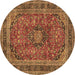 Round Medallion Brown Traditional Rug, tr2602brn