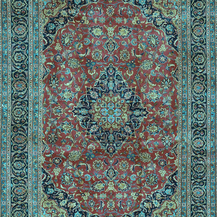 Machine Washable Medallion Light Blue Traditional Rug, wshtr2602lblu