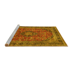 Sideview of Machine Washable Medallion Yellow Traditional Rug, wshtr2602yw