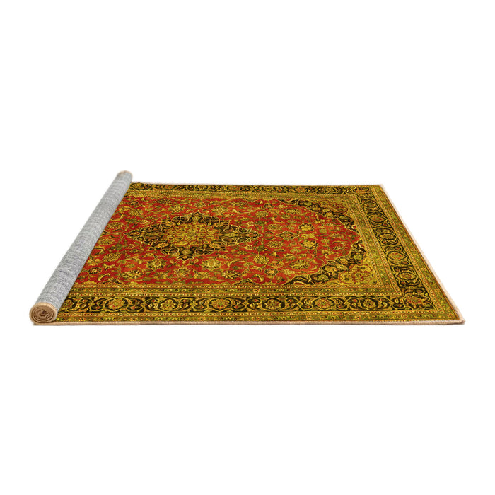 Sideview of Machine Washable Medallion Yellow Traditional Rug, wshtr2602yw