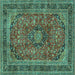 Square Machine Washable Medallion Turquoise Traditional Area Rugs, wshtr2602turq