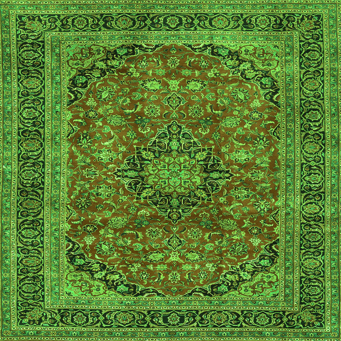 Round Machine Washable Medallion Green Traditional Area Rugs, wshtr2602grn