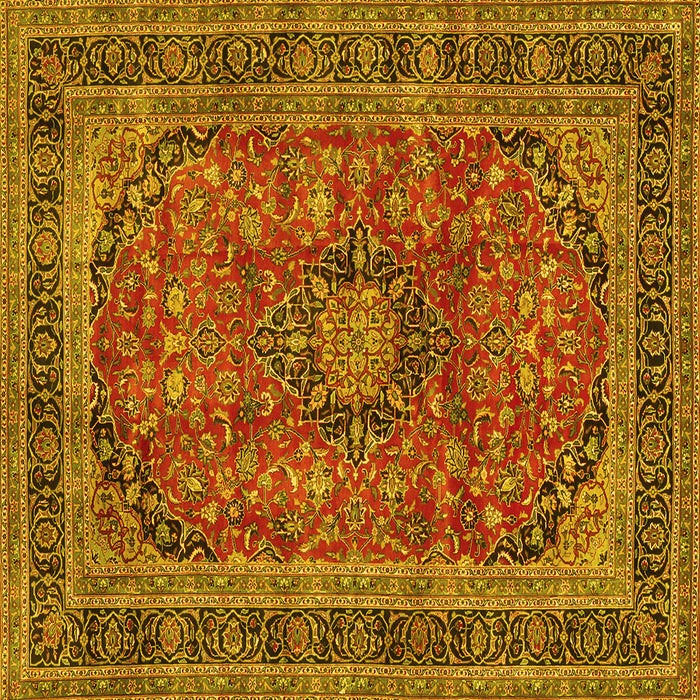 Square Machine Washable Medallion Yellow Traditional Rug, wshtr2602yw