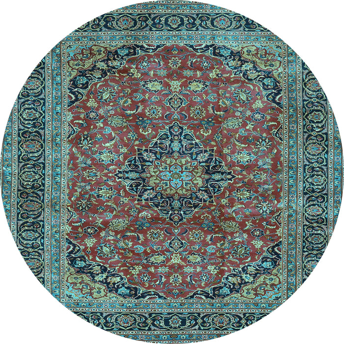 Round Medallion Light Blue Traditional Rug, tr2602lblu