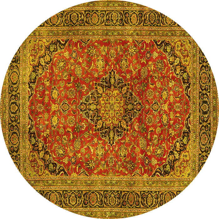 Round Medallion Yellow Traditional Rug, tr2602yw