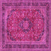 Square Machine Washable Medallion Pink Traditional Rug, wshtr2602pnk