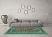 Machine Washable Medallion Turquoise Traditional Area Rugs in a Living Room,, wshtr2602turq