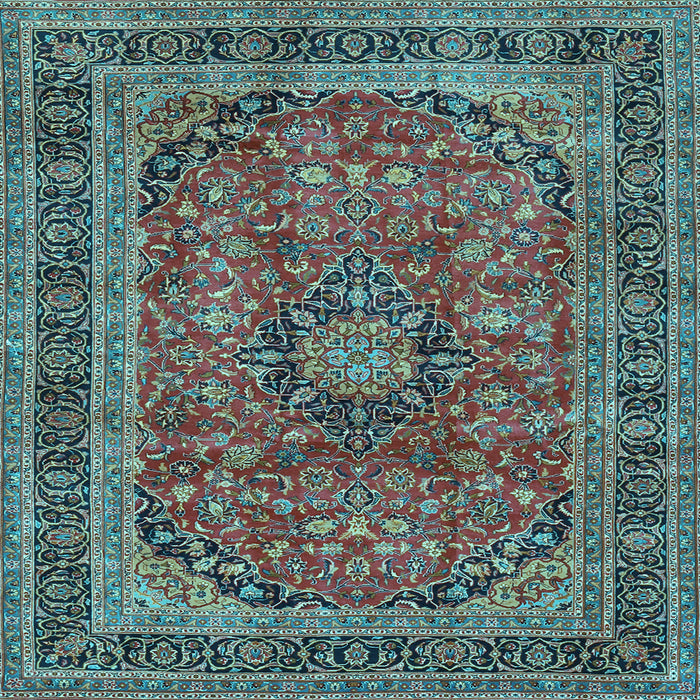 Square Medallion Light Blue Traditional Rug, tr2602lblu