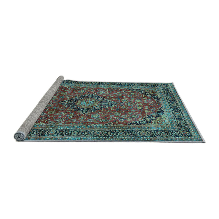 Sideview of Machine Washable Medallion Light Blue Traditional Rug, wshtr2602lblu