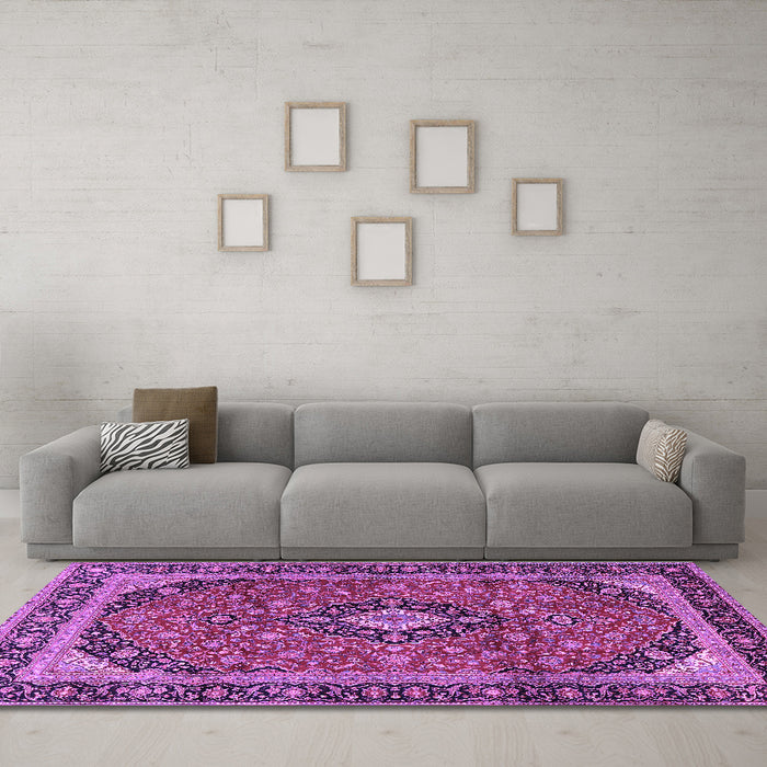 Machine Washable Persian Purple Traditional Area Rugs in a Living Room, wshtr2603pur