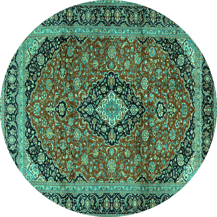 Round Machine Washable Persian Turquoise Traditional Area Rugs, wshtr2603turq