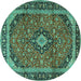 Round Machine Washable Persian Turquoise Traditional Area Rugs, wshtr2603turq