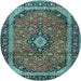 Round Machine Washable Persian Light Blue Traditional Rug, wshtr2603lblu