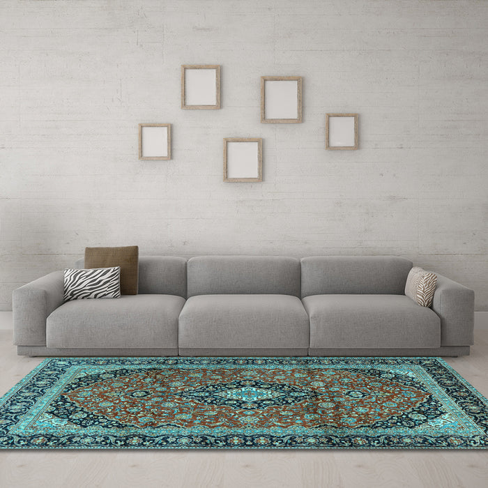 Machine Washable Persian Light Blue Traditional Rug in a Living Room, wshtr2603lblu