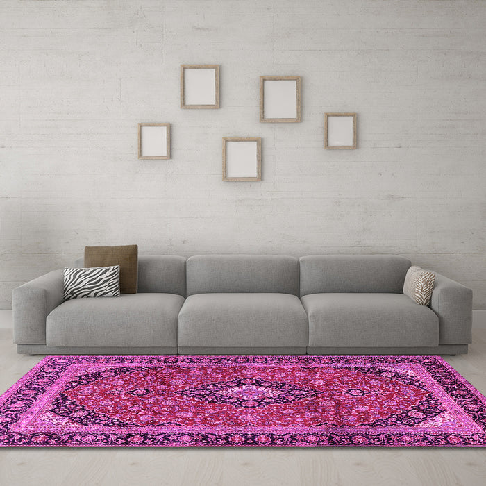 Machine Washable Persian Pink Traditional Rug in a Living Room, wshtr2603pnk