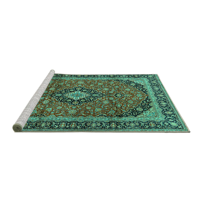 Sideview of Machine Washable Persian Turquoise Traditional Area Rugs, wshtr2603turq
