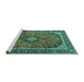 Sideview of Machine Washable Persian Turquoise Traditional Area Rugs, wshtr2603turq