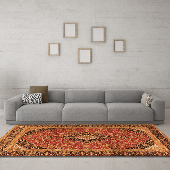 Machine Washable Persian Orange Traditional Area Rugs in a Living Room, wshtr2603org