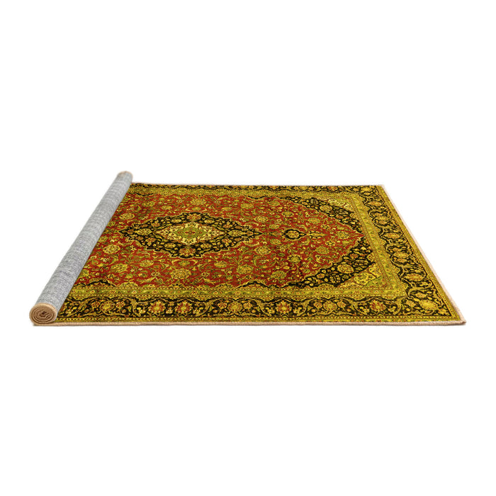 Sideview of Machine Washable Persian Yellow Traditional Rug, wshtr2603yw