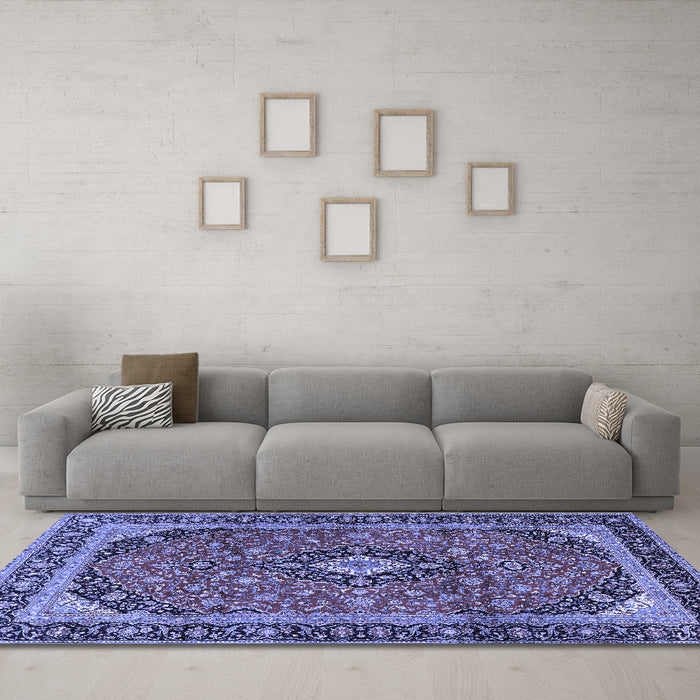 Machine Washable Persian Blue Traditional Rug in a Living Room, wshtr2603blu