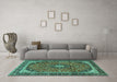 Machine Washable Persian Turquoise Traditional Area Rugs in a Living Room,, wshtr2603turq