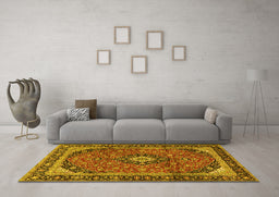 Machine Washable Persian Yellow Traditional Rug in a Living Room, wshtr2603yw