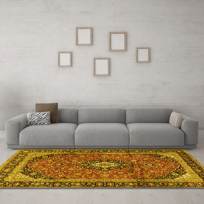 Machine Washable Persian Yellow Traditional Rug in a Living Room, wshtr2603yw