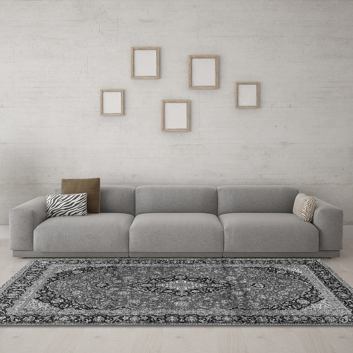 Machine Washable Persian Gray Traditional Rug in a Living Room,, wshtr2603gry