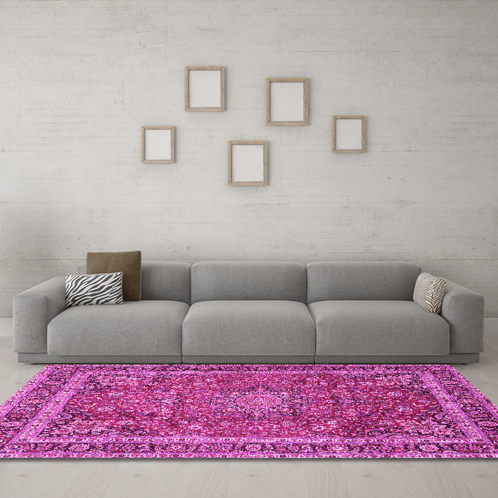 Machine Washable Persian Pink Traditional Rug in a Living Room, wshtr2604pnk