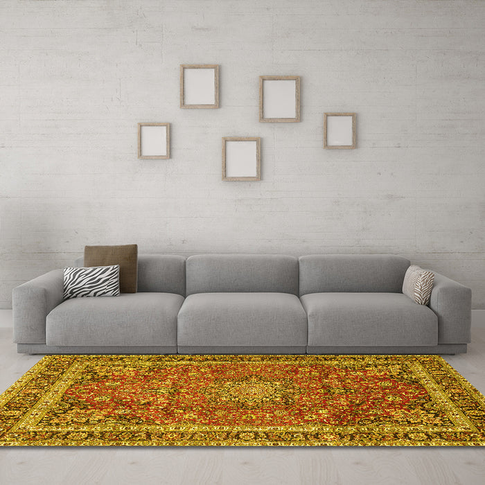 Machine Washable Persian Yellow Traditional Rug in a Living Room, wshtr2604yw